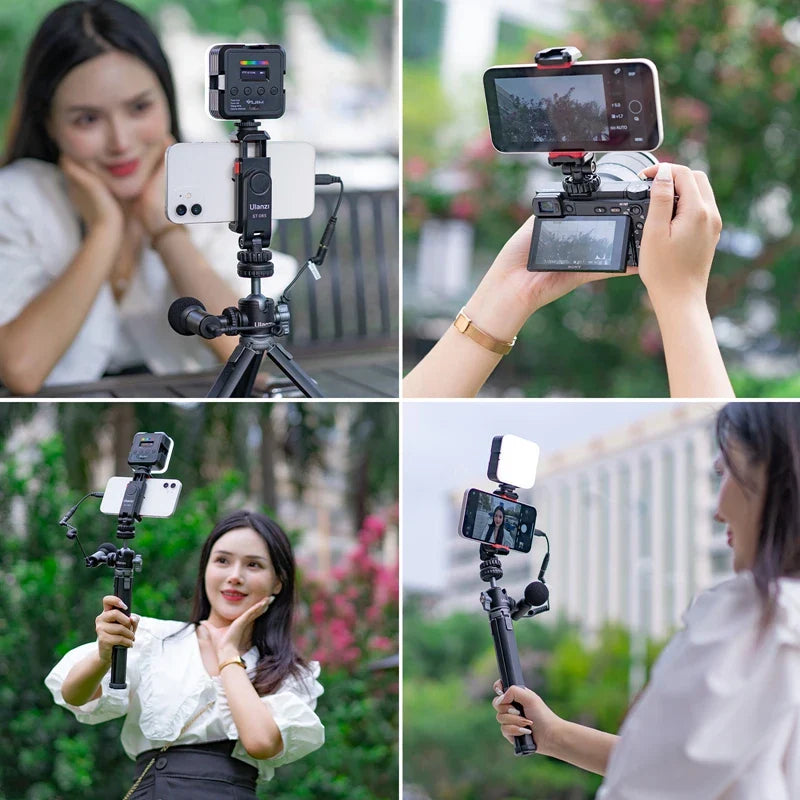 Ulanzi ST-06S Vertical Phone Mount Holder Tripod - Cold Shoe for Mic/Light, Phone Clip - iPhone 12 Vlog Holder Smartphone Accessory