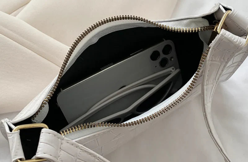 Fashion PU Leather Handbag for Women – Alligator Pattern Small Underarm Messenger Bag & Purse