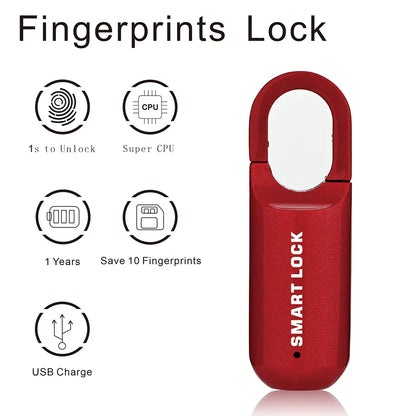 Mini Fingerprint Padlock - Smart Touch Keyless USB Door Lock, Anti-Theft for Travel Case, Drawer, and Cabinet Security