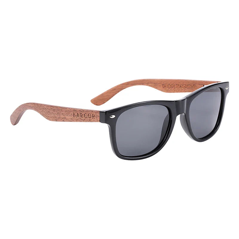 BARCUR Black Walnut Wood Polarized Sunglasses for Men – High-Quality Square UV400 Eyewear with Original Box