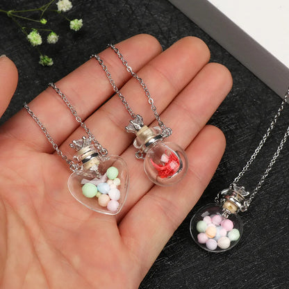 Openable Glaze Vial Pendant Necklace – Water Drop Heart Mini Perfume Bottle, Keepsake Jewelry Gift with Steel Chain
