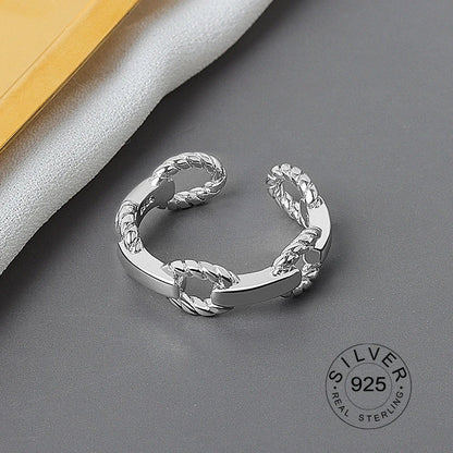 925 Sterling Silver Women’s Open Wave Ring – Irregular Wide Noodle Design Gift