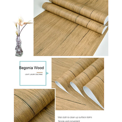 PVC Waterproof Self-Adhesive Wallpaper Roll — Wood Grain Vinyl Decorative Film for Furniture, Cabinets, and DIY Home Decor