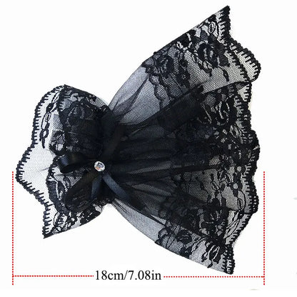 Women's Lace Wrist Cuff Bracelets - Short Arm Sleeves, Gothic Fingerless Gloves with Bowknot, Fashionable Solid Black & White