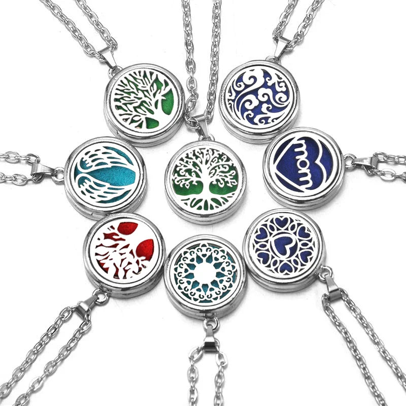 Stainless Steel Tree of Life Aromatherapy Necklace – Essential Oil Diffuser Pendant for Women
