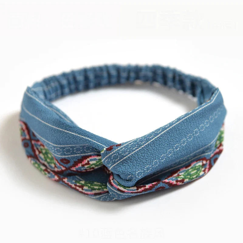 Bohemian Print Headbands for Women & Girls – Vintage Cross Turban Bandana Hair Accessories for Summer