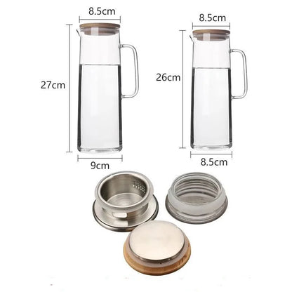 Large Capacity Heat-Resistant Glass Water Pitcher with Handle – 1.2L/1.5L Transparent Cold Drink & Tea Kettle