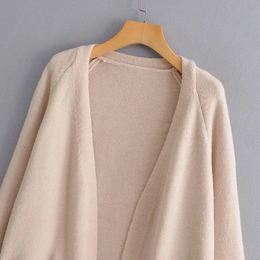 Women’s Solid Color Loose Thick Warm Sweater Cardigan – V Neck Knitted Coat with Pockets, Casual Spring/Autumn Tops C-124