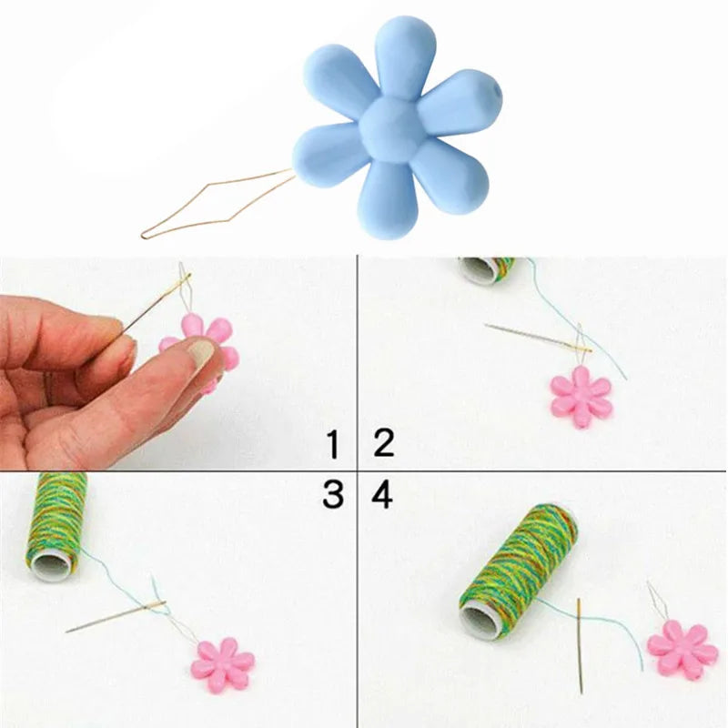 10/20Pcs Easy Sewing Needle Threader – Flower Shape Thread Guide Tool for Garment Needlework in Random Colors
