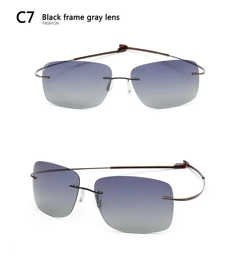 2025 New Cool 100% Pure Titanium Rimless Sunglasses – Polarized Grey Lenses, Super Thin, UV400 Protection, Oculos De Sol