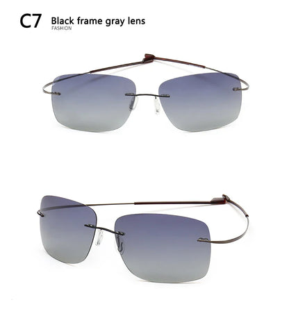2025 New Cool 100% Pure Titanium Rimless Sunglasses – Polarized Grey Lenses, Super Thin, UV400 Protection, Oculos De Sol
