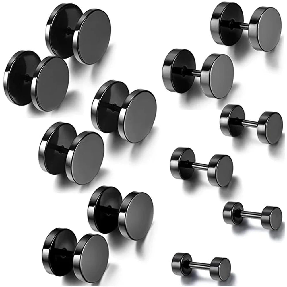 2-Piece Punk Stainless Steel Dumbbell Stud Earrings — Gothic Hip Hop Rock Style, Hypoallergenic Unisex Earrings for Men & Women