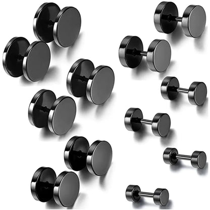 2-Piece Punk Stainless Steel Dumbbell Stud Earrings — Gothic Hip Hop Rock Style, Hypoallergenic Unisex Earrings for Men & Women