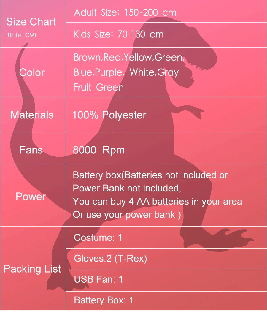 T-Rex Inflatable Tyrannosaurus Dinosaur Costume – Kids and Adult Role-Playing Fancy Dress for Halloween and Parties