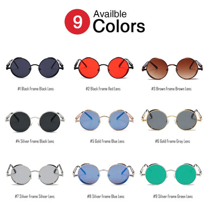 VIVIBEE Vintage Steampunk Red Sunglasses — 2025 Round Punk Alloy Metal Retro Goggles for Men & Women, Gothic Style Shades