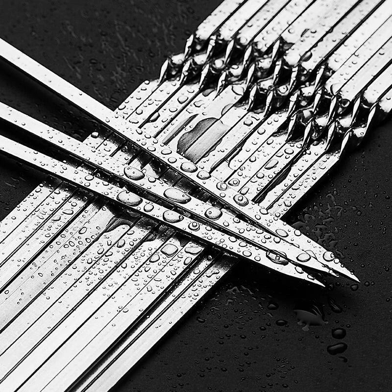 Stainless Steel Barbecue Skewers - 10/15Pcs Reusable BBQ Kebab Sticks for Outdoor Camping and Picnics - Cooking Tools