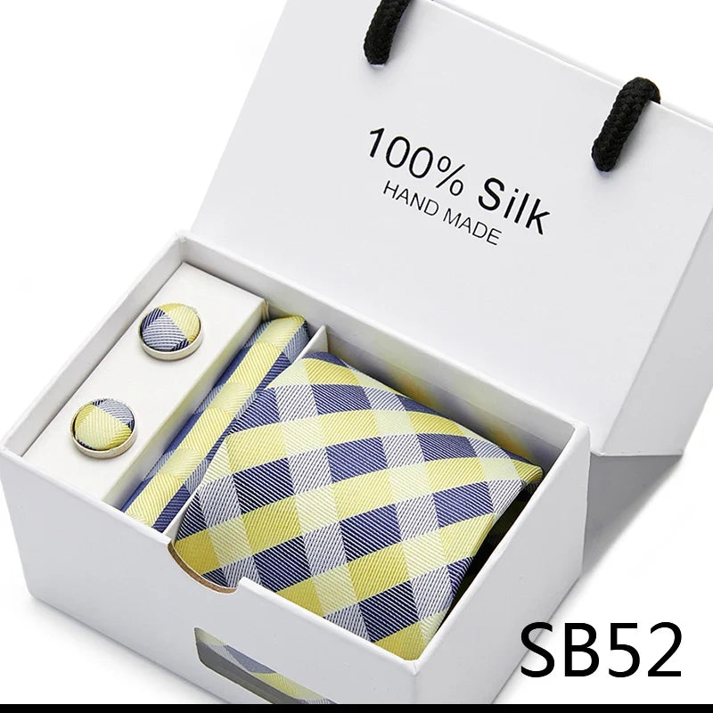 100% Silk Men’s Tie Gift Set - Classic 7.5cm Striped Floral Necktie with Handkerchief for Office, Party & Wedding Formal Wear