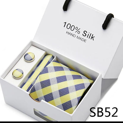 100% Silk Men’s Tie Gift Set - Classic 7.5cm Striped Floral Necktie with Handkerchief for Office, Party & Wedding Formal Wear