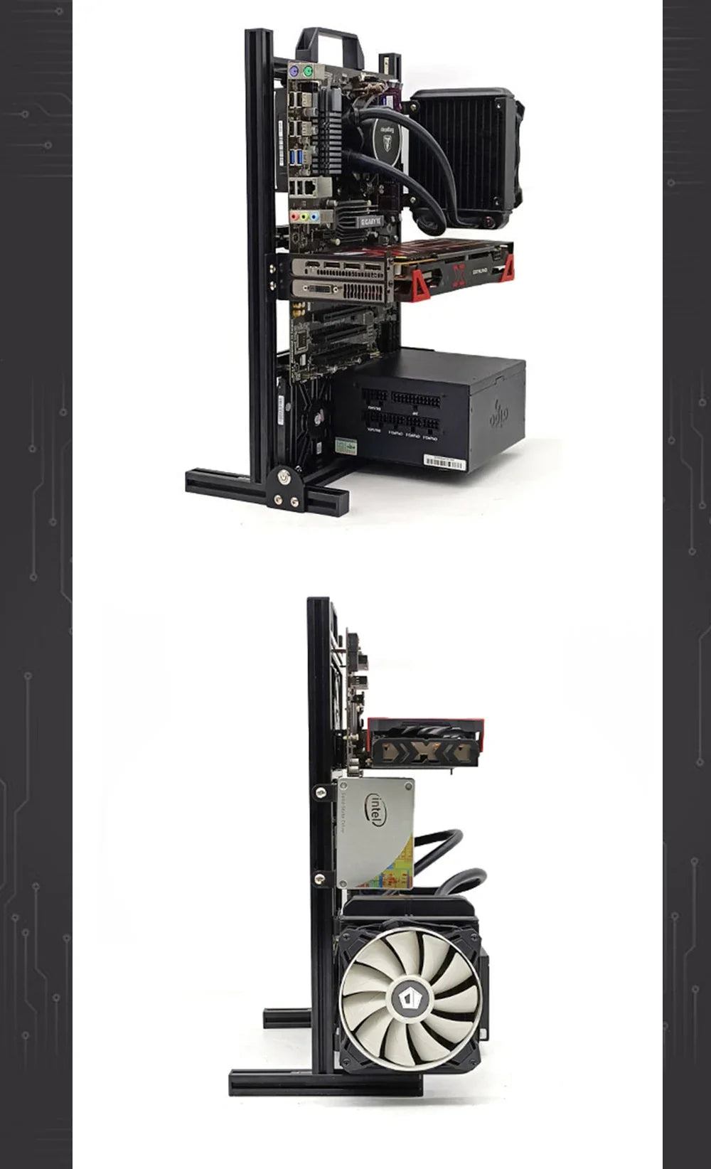Aluminum Open Frame PC Case – Supports ITX/MATX/ATX Motherboards, Vertical Gaming Cabinet for DIY & Water Cooling Builds