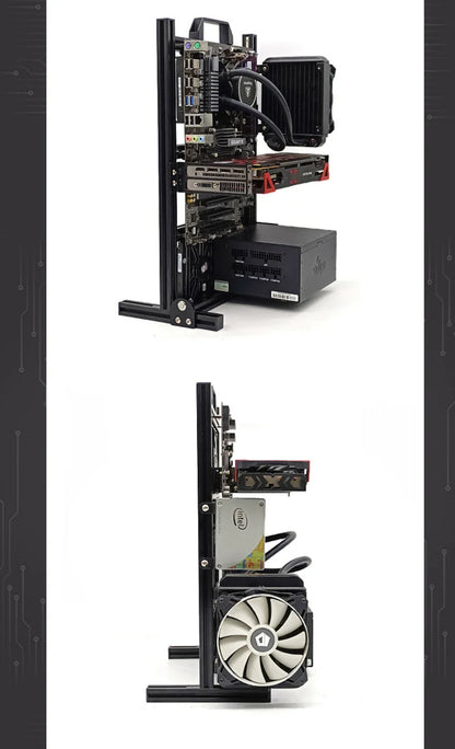 Aluminum Open Frame PC Case – Supports ITX/MATX/ATX Motherboards, Vertical Gaming Cabinet for DIY & Water Cooling Builds