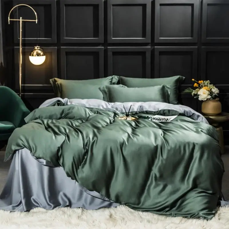 Liv-Esthete 100% Silk Bedding Set - Mulberry Silk Quilt Cover, Bed Sheet & Pillowcase, Queen/King Size Bed Linen