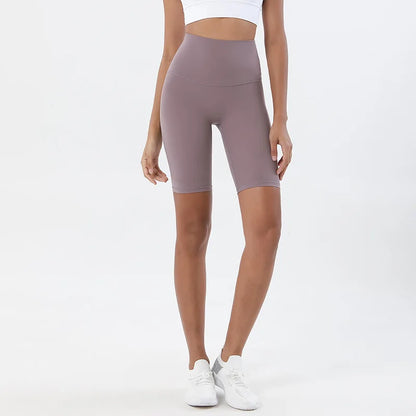 SOISOU Women’s High Waist Nylon Sports Shorts – Breathable No-Show Seamless Yoga, Gym & Cycling Fitness Shorts (24 Colors)