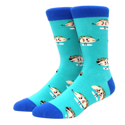 Men's Colorful Combed Cotton Jacquard Crew Socks - Striped Business Casual Dress Socks