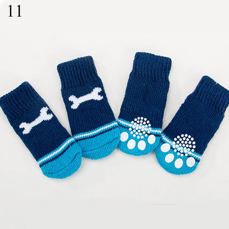 4pcs Warm Puppy Dog Socks: Soft Pet Knits Cartoon Anti-Slip Shoes - Cute Accessories for Small-Medium Dogs