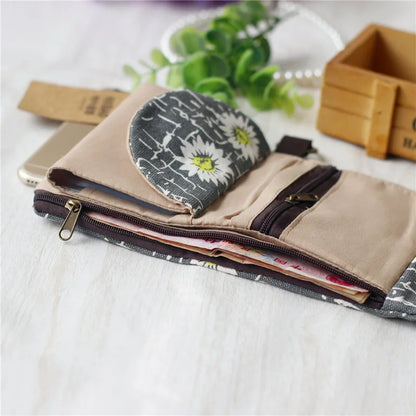 Handmade Three-Fold Fabric Wallet — Short Zipper Purse for Women & Men, Multi-Function Card & Key Holder for Teens