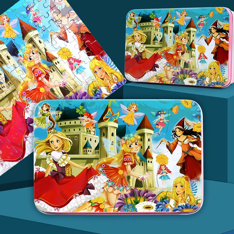 100PCS Kids Wooden Puzzle Set – Cartoon Animal & Vehicle Jigsaw Toys for Early Learning & Parent-Child Play
