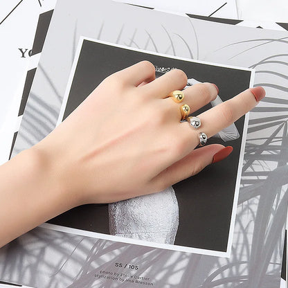 LIVVY Silver Color Double Ball Beads Opening Rings: Trendy Couple Jewelry Gift for Women - 2021 Fashion Trend