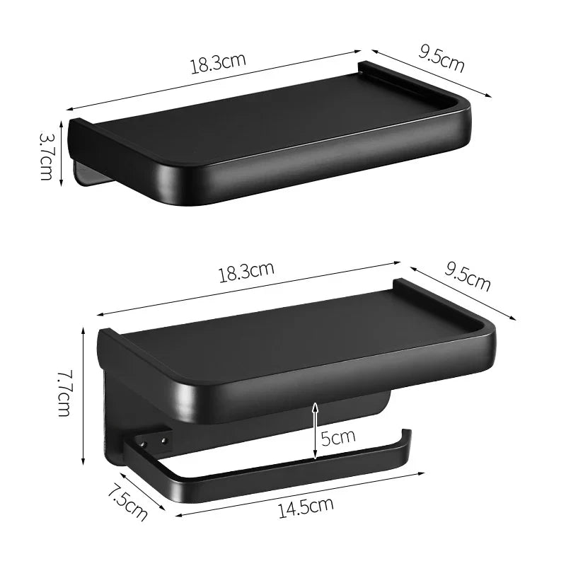 ELLEN Black Toilet Paper Holder with Storage Shelf - Multifunctional Roll Paper Holder EL609