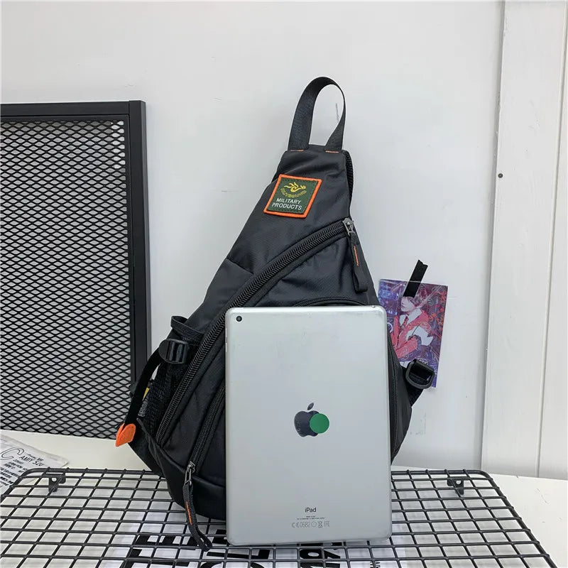 Men's Military Crossbody Shoulder Bag - Waterproof Nylon Messenger Bag for Travel, School Trips in Black/Green