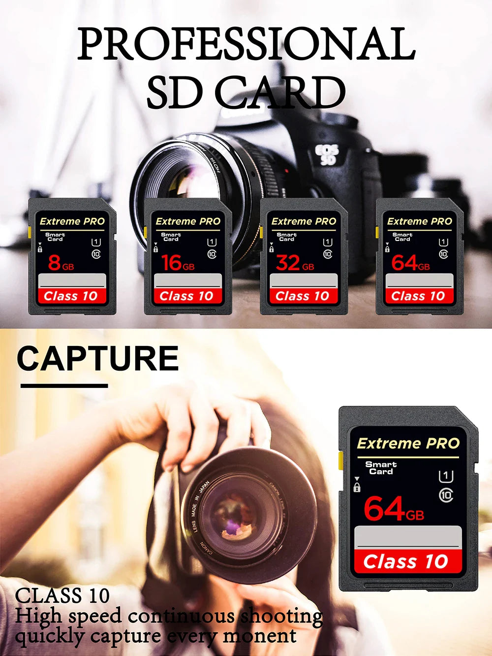 High-Speed Class 10 SD Card – 8GB, 16GB, 32GB, 64GB, 128GB, 256GB for Camera, SDA1HC & SDA1XC Flash Memory Card