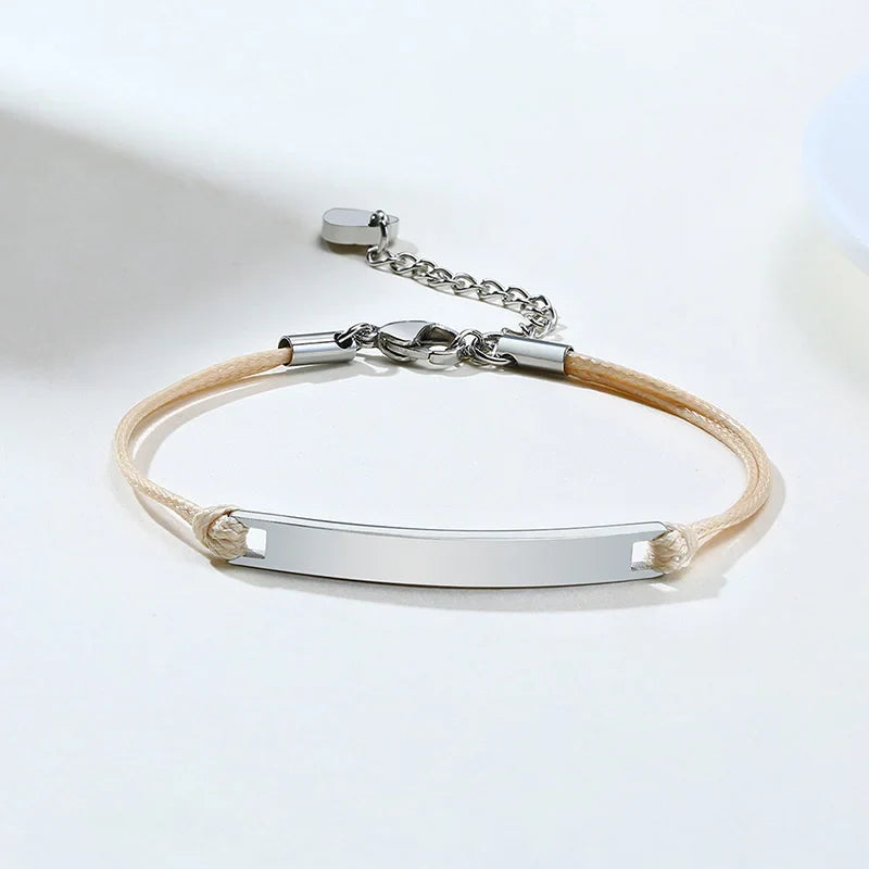Elegant Personalized ID Bar Bracelet – 5mm Stainless Steel Link Chain for Women with Custom Name or Quote