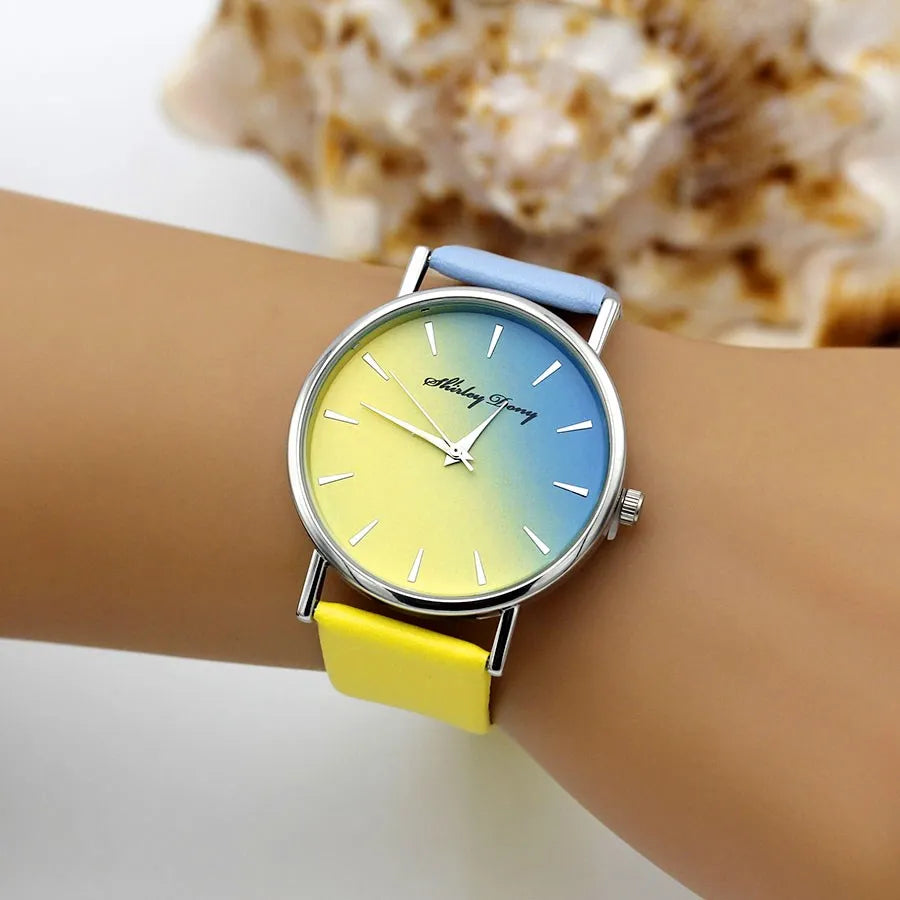 New Ladies Casual Gradient Watch – Luxury Quartz Wristwatch with 2-Color Strap, Feminine Design (Zegarek Damski)