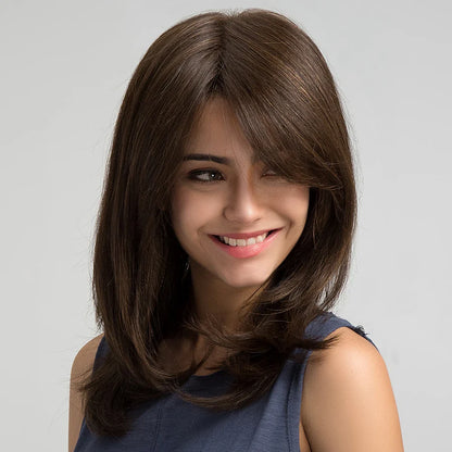 ESIN Synthetic Dark Brown Wig for Women - Long Wavy Wig with Bangs, Heat Resistant for Party & Daily Use