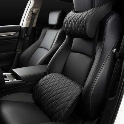 Car Neck & Lumbar Pillow – PU Leather Memory Foam Seat Headrest & Backrest Cushion