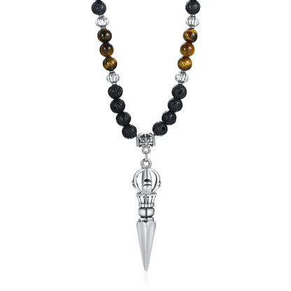 Men's Tibetan Phurba Kilaya Necklace – Tiger’s Eye & Lava Stone Spiritual Dagger Jewelry
