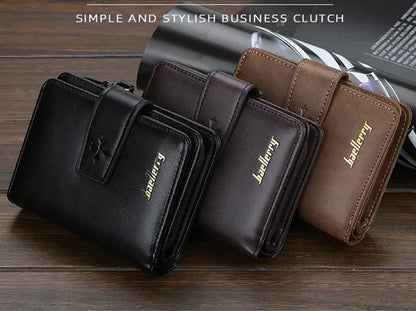 New Business Men’s Wallet — High-Quality PU Leather Zipper Card & Coin Holder, Vintage Male Purse