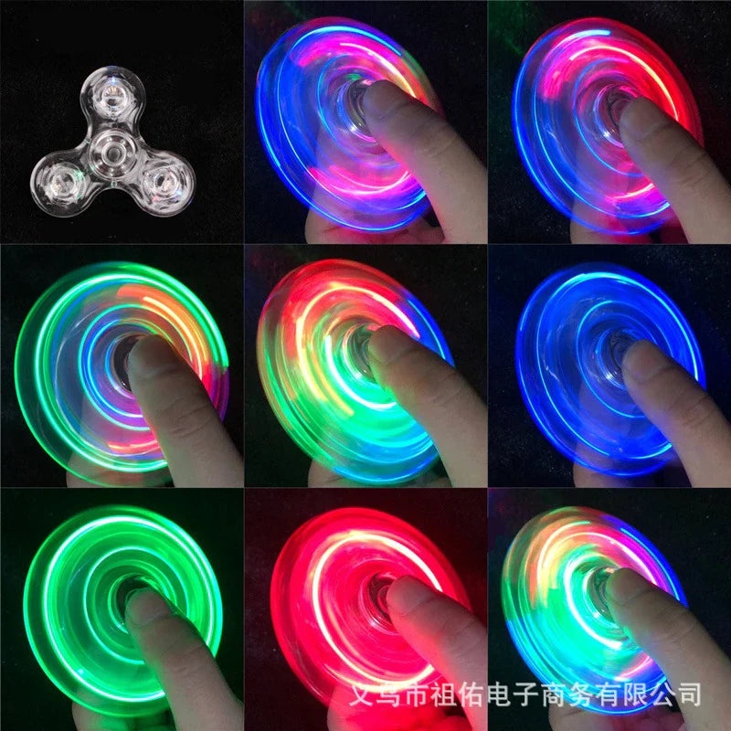 Crystal LED Fidget Spinner — Glow-in-the-Dark Hand Spinner Toy — EDC Kinetic Stress Relief for Kids