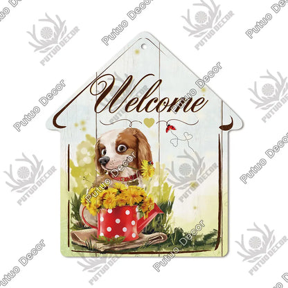 Putuo Decor Welcome House Shaped Wooden Sign – Rustic Hanging Plate for Home, Living Room Wall Decor