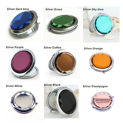 Luxury Crystal Folding Makeup Mirror - Portable Round Gold & Silver Pocket Compact Mirror, Personalized Beauty Gift