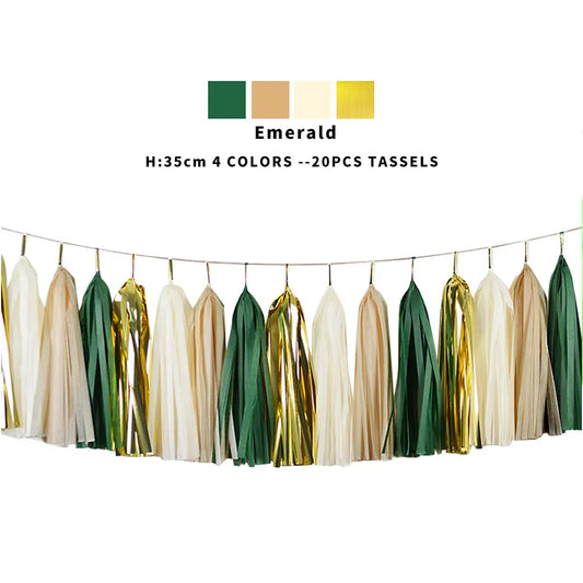 20-Piece Multicolor Tissue Paper Tassel Garland Set - DIY Crafts for Baby Showers, Birthdays, Weddings, and Parties
