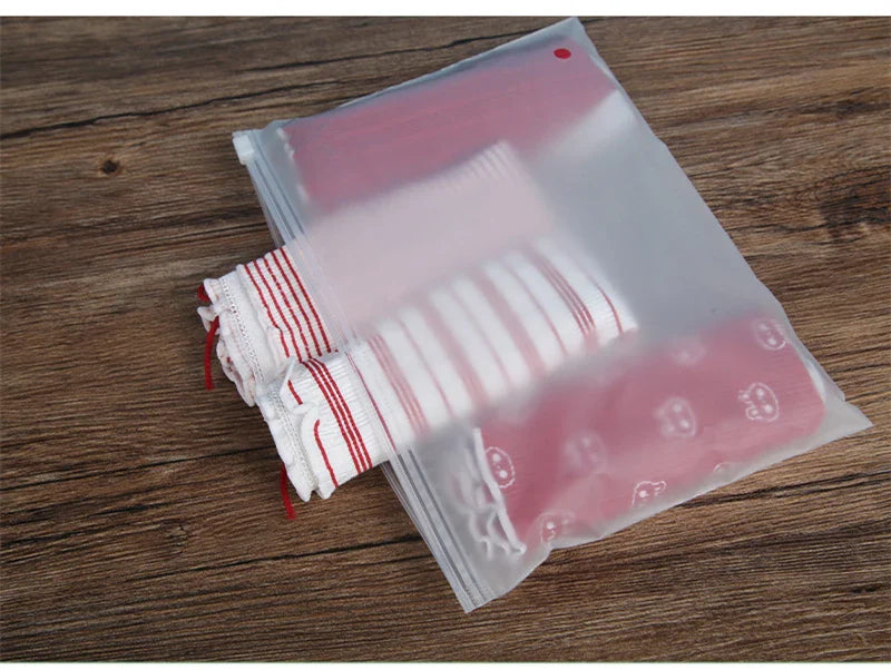 10PCS 16-Wire Frosted Zipper Bags – Underwear, Panties & Socks Packaging with Air Hole, Resealable Cosmetic Storage