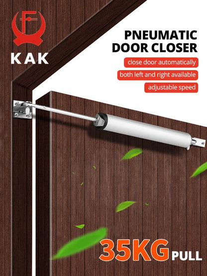 KAK Soft Closing Automatic Door Closer - 35KG Pneumatic, Adjustable Speed, Positioning Door Stop, Protective Holder Hardware