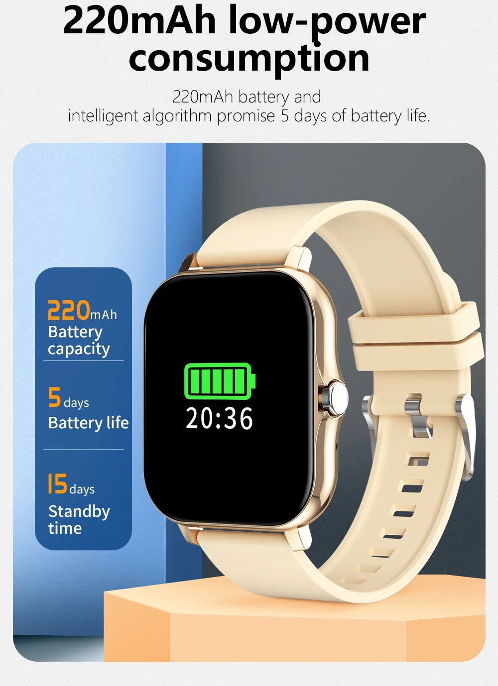 Smartwatch with Full Touch Screen — Call, Message Reminder, Music Control & Multi-Function Fitness Tracker, Compatible with iPhone & Android
