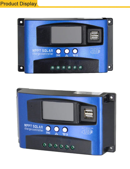 MPPT Solar Charge Controller — 30A-100A Dual USB LCD Regulator for 12V/24V Solar Panels with Load Control