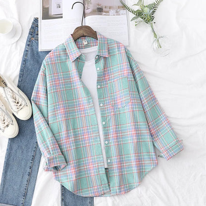 2025 Women’s Flannel Plaid Shirt – Casual Loose Cotton Long Sleeve Blouse, Designer Style Tops