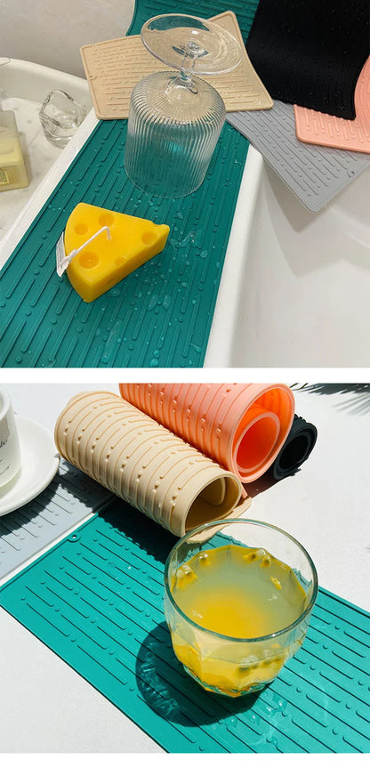 Silicone Dish Drying Mat (41 x 15cm) | Large Countertop, Sink & Dish Draining Mat, Heat-Resistant Trivet
